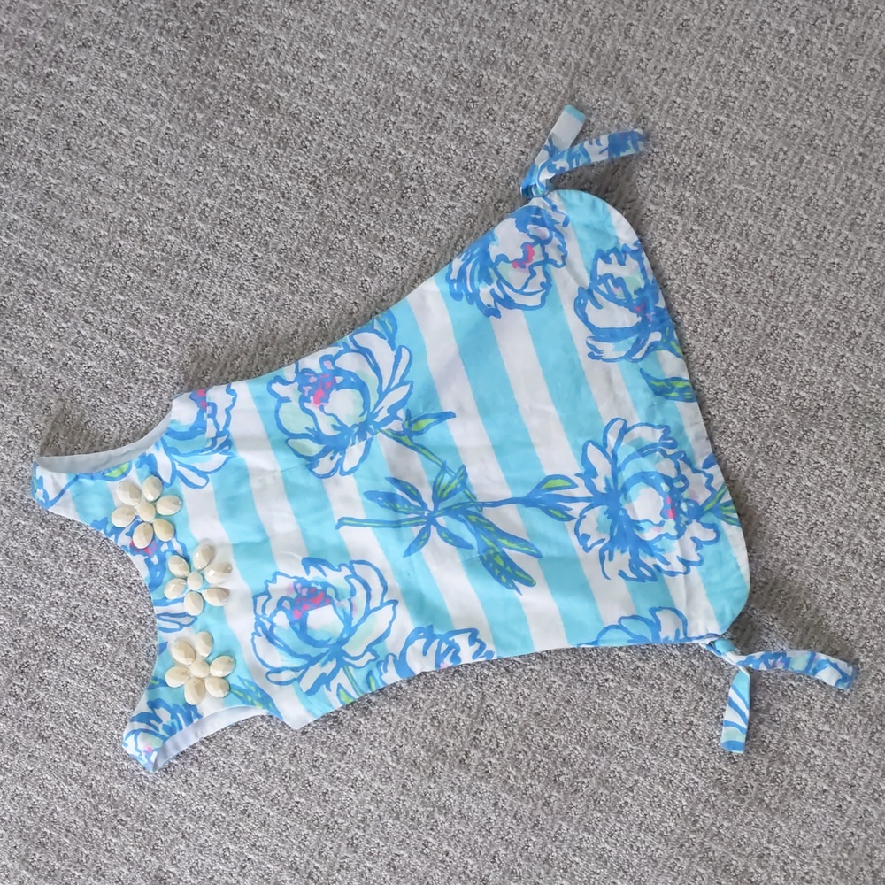 GORGEOUS Lilly Pulitzer Blue/White Peony Striped Shift Dress w/Gem Detail Size 6